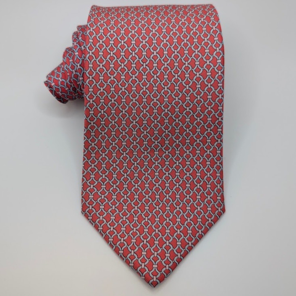 Brooks Brothers Makers Men's Tie Red Blue Geometric Smooth Silk 3.5"x60" EUC